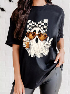 Full Size Halloween Ghost Graphic Short Sleeve T-Shirt Plus Size