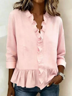 Full Size Ruffled V-Neck Long Sleeve Blouse Plus Size
