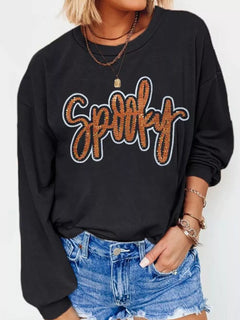Spooky Rhinestone Drop Shoulder Sweatshirt