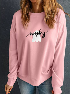 Halloween Ghost Graphic Round Neck Sweatshirt