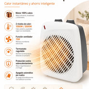 Extrahouse-2000W Portable Fan Heater with Copper Motor, 2 Heat Levels, Cold Air Function and Overheat Protection