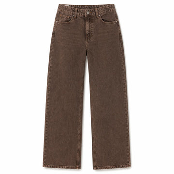 High Waist Wide Leg Jeans woman Coffee Brown Vintage Wash Denim trousers Casual Comfortable Retro Style For Business Leisure Loose Smooth Fit FX5340-2