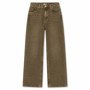 Jeans Wide Leg High Waist woman Khaki Color Wash Vintage Denim Slightly elastic trousers Casual Comfy Daily Outing Leisure Street Style Look FX5340-1