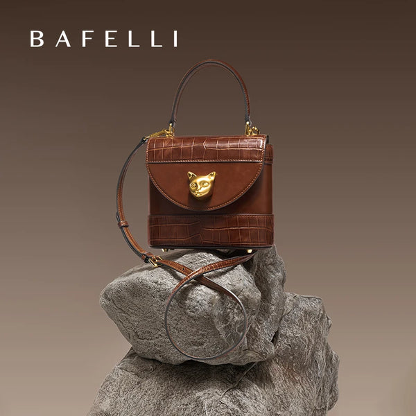 BAFELLI BORSA 2025 NUOVA borsa a tracolla in pelle da DONNA BORSA DA sera CROCODILE GRAIN DESIGNER BUCKET CAT LUXIA MARCA FASHION