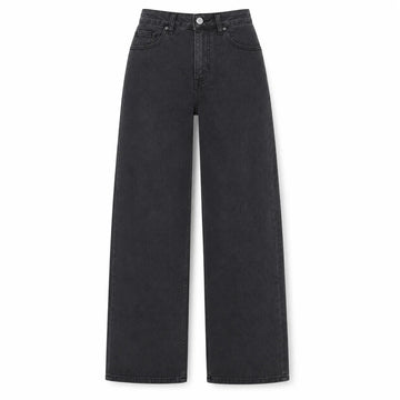 Women's Wide-Leg High-Waisted Vintage Faded Black Wash Jeans, Quality Soft Denim, Slimming Loose Fit That Enhances the Silhouette, Trendy Urban Casual Style, Versatile Comfortable Pants, Ideal for Outings, Fx1338-5