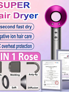SenCiciMen 6 IN 1 Super Hair Dryer Negative Ion Hair Care Hairdryer With Auto-Wrap Curler 1600W Blow Dryer Home Appliances Tourist Styling Tools Holiday Gift Ideas for Women