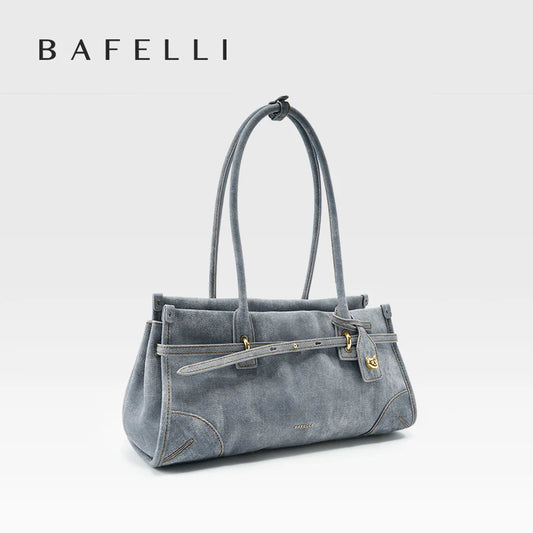 Bafeili SS26 Tote in vera pelle - Borsa Boston a tracolla in denim da donna ibrida per pendolarismo e portatile