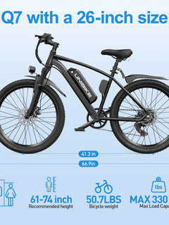 Bicicletta elettrica Aairsk Q7 con motore da 250W, batteria rimovibile da 36V 10Ah, velocità massima di 25 km/h, doppia sospensione e autonomia da 45 a 75 km per carica. Bicicletta elettrica per adulti.