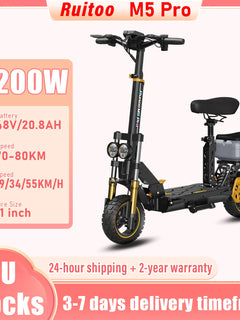 Ruitoo M5Pro Scooter elettrico Motore 1200W Batteria 48V20.8AH Velocità 55KM/h Pneumatici fuoristrada da 11 pollici Design portatile pieghevole
