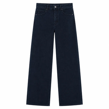 Women's Wide-Leg High-Waisted Dark Denim Jeans with Enzyme Wash, Trendy Slimming Loose Cut, Comfortable Fit That Enhances the Silhouette, Versatile Elegant Casual Style, Durable Pants, Ideal for Fx1338-7