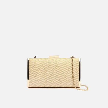 Borsa a spalla da festa Retni, piccola, effetto rafia, con catena.