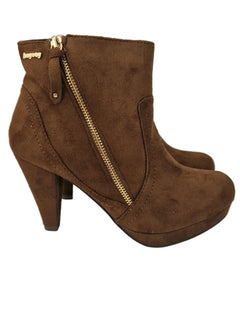 Xti hoyvoy women's high heel ankle boots camel color casual boot suede diagonal zipper cone heel 8.5 cm platform comfort leather insole