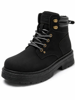 Women's ankle boots with laces and thick soles, urban style casual boots with padded collar and metallic details, autumn and winter footwear