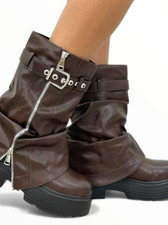Kendall romanciaga platform women's boots y2k style with side and interior zipper, autumn winter fashion trend, buckle adjustment,