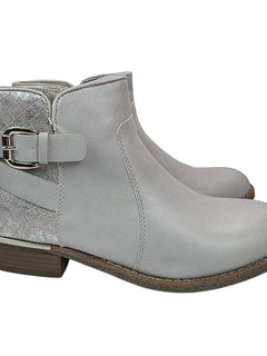Xti women's gray silver spring ankle boots - synthetic leather boots with buckle and engraved metallic heel - chic style