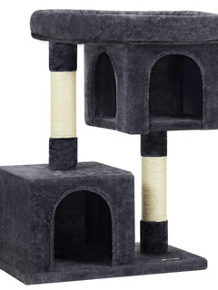 Albero per gatti Feandrea, torre per gatti da 84 cm, L, per gatti di taglia grande fino a 7 kg, piattaforma per gatti grande, 2 grotte per gatti, tiragraffi, grigio fumo/beige/grigio chiaro/bianco crema