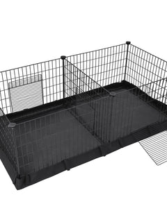 SONGMICS Recinto per Animali Domestici, Box per Piccoli Animali, Gabbia per Esercizi con Pannello Divisorio per 2 Spazi Separati, Tappetino e 3 Porte, 123 x 63 x 46 cm, Nero