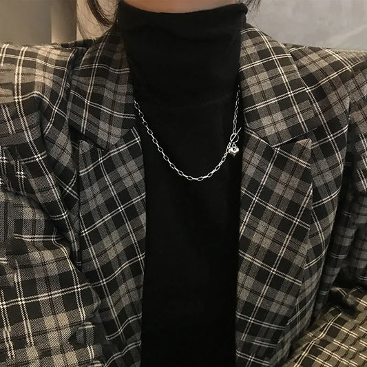 ANENJERY Collana con ciondolo con ciondolo a forma di cuore color argento con catena con chiusura OT Collana in argento tailandese per regali di gioielli da donna S-N612