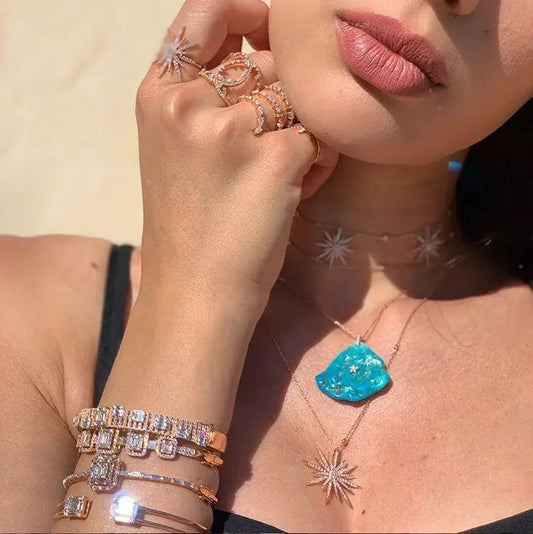 Bling cz pavimentato 3 pezzi North Star Collana girocollo a doppia catena per le donne moda splendidi gioielli moderni girocolli a strati color oro