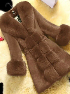 Vintage 2026 New Autumn Winter Female Mid-Long Fleece Overcoat Faux Fur Fox Fur Collar Mink Fur Coat Thicken Elegant 408