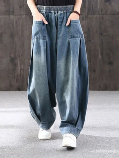 Nuovi Jeans larghi Oversize donna Denim pantaloni Casual incrociati pantaloni Harem Vintage femminili pantaloni Bloomers 2022 Jeans a gamba larga mamma