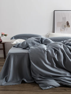Liv-Esthete Set di biancheria da letto di lusso in seta 100% gelso di alta qualità, bellezza sana, copripiumino, lenzuolo piatto, federa, set letto Queen King