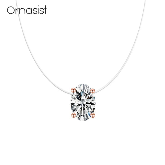 Collana di zirconi ovali AAA di lusso Bling Linea di pesca trasparente invisibile Girocollo Collane da donna Ciondolo ellittico Collier Femme