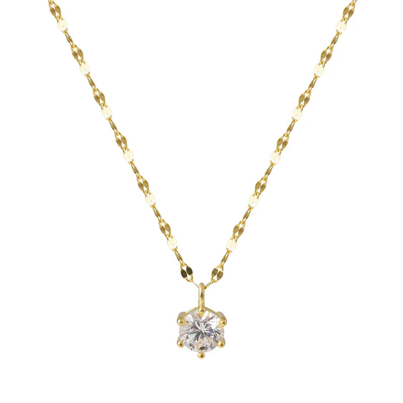 ANENJERY Collana con zirconi singoli color argento per donna Gioielli per feste di nozze con catena a clavicola con zirconi a sei artigli