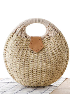 Borsa a mano rotonda intrecciata a mano in Rattan naturale da donna borsa a tracolla borsa estiva da spiaggia con pochette Casual da donna in boemia