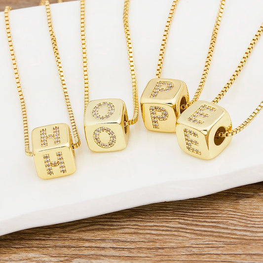 AIBEF Vendita calda AZ 26 Lettera dell'alfabeto Collana a catena lunga Placcato in oro Cubo Ciondolo con ciondolo Donna Iniziale Nome della famiglia Gioielli Regalo