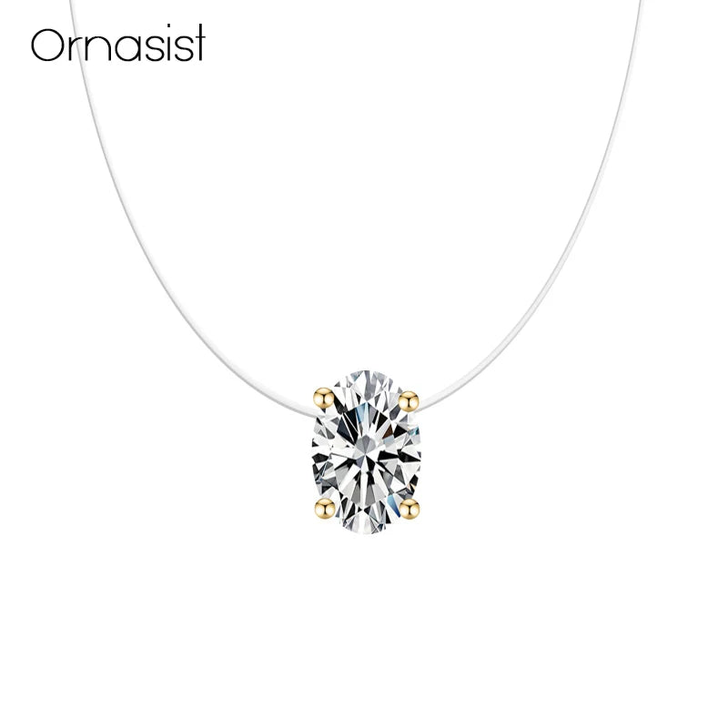 Collana di zirconi ovali AAA di lusso Bling Linea di pesca trasparente invisibile Girocollo Collane da donna Ciondolo ellittico Collier Femme