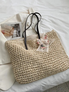 Borsa da donna Borsa da spiaggia estiva Borsa da spiaggia in rattan intrecciata a mano in paglia lavorata a maglia di grande capacità Borsa a tracolla da donna in pelle Bohemia Nuovo