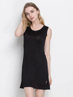 Abito da notte da donna in seta naturale lavorata a maglia, abito sottoveste basic solido, slip COMP