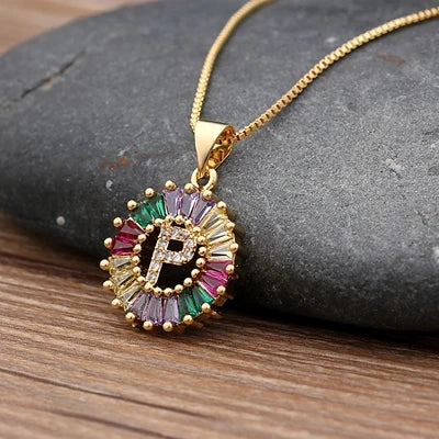 Nidin vendita calda iniziale multicolore zircone collana fascino lettera collana nome gioielli per donna uomo accessori regalo per feste