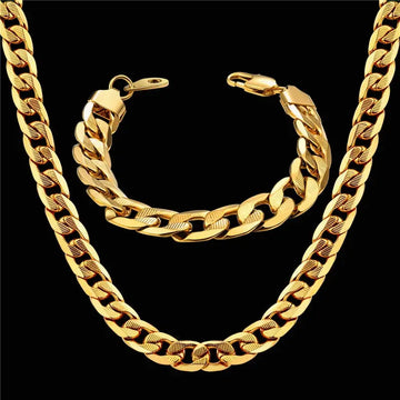 Degli uomini delle Donne Dubai Set di Gioielli di Colore Dell'oro Dell'acciaio inossidabile del Braccialetto Della Collana Set Hiphop Curb Cubano di Spessore Catena Dei Monili del Commercio All'ingrosso platinumshop