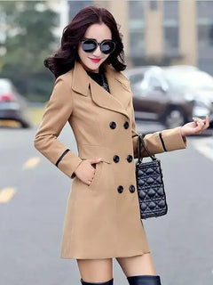 Autumn Winter Fashion Women Yellow Red Orange Wool Coat Double Breasted Coat Elegant Bodycon Wool Long Jackets Manteau Rouge