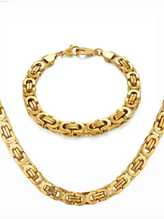 Set di catene a scatola bizantina Hip Hop Set di gioielli in acciaio inossidabile massiccio color oro per uomo / donna 2019 Vendita calda Collana e bracciale RU