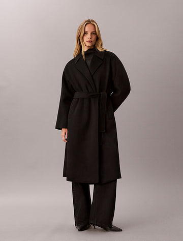 cappotto avvolgente in misto lana double-face black da donne calvin klein