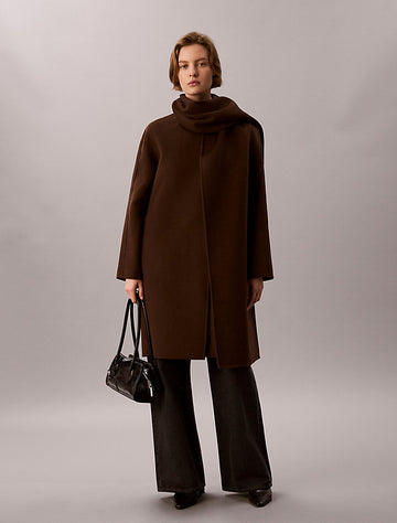 cappotto con sciarpa in misto lana brown cork da donne calvin klein