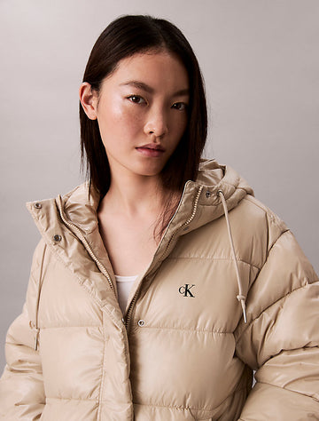 piumino con cappuccio e finitura molto lucida island fossil da donne calvin klein jeans