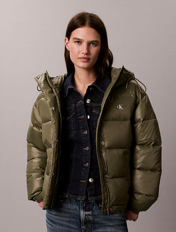 piumino con cappuccio lucido dusty olive da donne calvin klein jeans