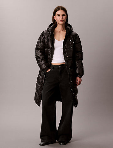 piumino lungo con cappuccio lucido black da donne calvin klein jeans