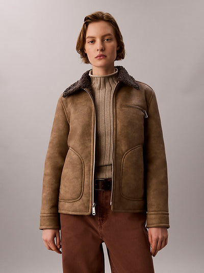 Aviator Style Faux Shearling Jacket