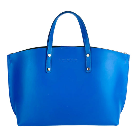 RB1024CH | Borsa Donna a Mano in Vera Pelle Made in Italy con tracolla removibile. Sacca grande interna estraibile. Accessori Canna di Fucile Lucido - Colore Blu Royal - Dimensioni: cm 48x31x11