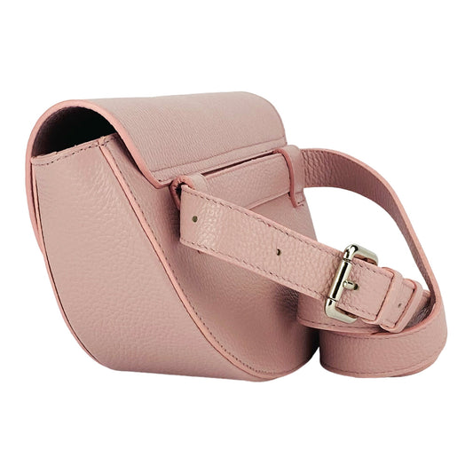 RB1027AZ | Borsa Donna a Bandoliera stondata in Vera Pelle Made in Italy. Tracolla removibile e regolabile in pelle. Accessori Nickel Lucido - Colore Rosa Antico - Dimensioni: cm 25 x 15 x 9
