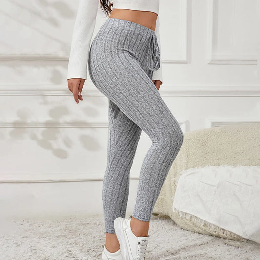 2025 Drawstring Casual Sports Leggings Women Autumn Winter Soft Warm Gray Yoga Clothesamerican Fitness Running Leggings Woman