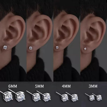 925 Sterling Silver Classic Fashion 4mm 5mm 6mm 7mm 8mm Five Claws Zircon Stud Earrings For Women Men Gift Oorbellen PlatiNum