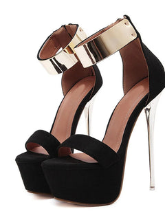 Liyke Sandalias de tacón alto para mujer con correa de metal en el tobillo, diseño de moda, sexy, 16 cm, plataforma, para fiesta, discoteca, stripper, pole dance