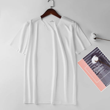2024 Men's Thin Short Sleeve Ice Silk Without Summer Solid Color T Shirt Trace Slim V-neck Bottoming Seamless Short Sleeve PlatiNum
