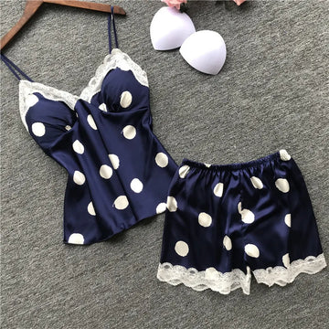 Nuovo set di biancheria intima da donna in due pezzi, composto da canotta e pantaloncini in raso a pois, stile europeo e americano, semplice e casual.